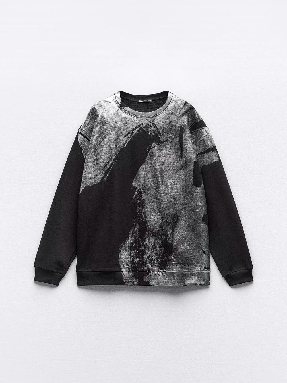 Zara Black and Gray Abstract Crewneck Sweater